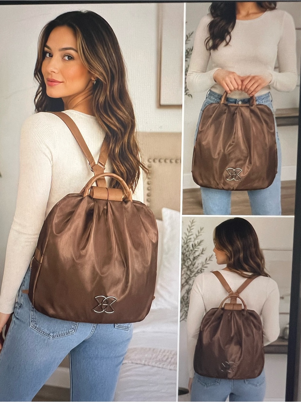 Satin Drawstring Backpack Tote